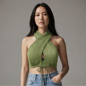 Green Criss-Cross Halter Crop Top (Size M)